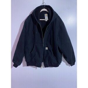 Vtg Carhartt Jacket 2XL Black J140 Duck Canvas Quilt Lined Hooded Workwear